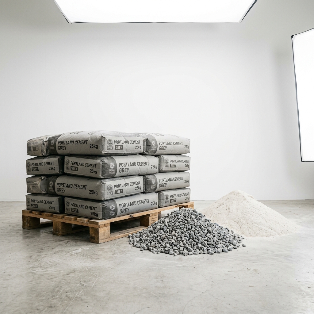 Various raw aggregates and cement materials