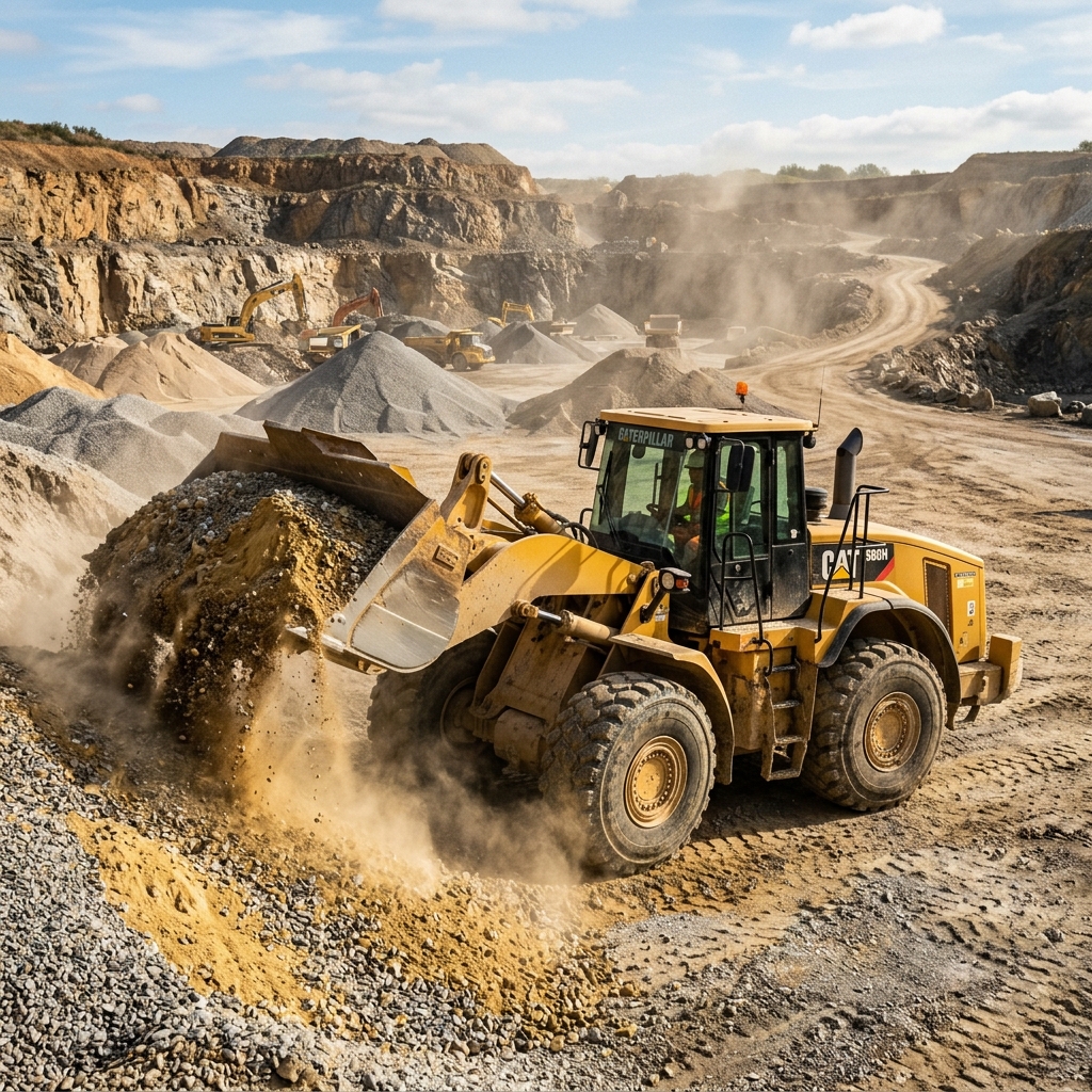 Heavy equipment working in open sand quarry